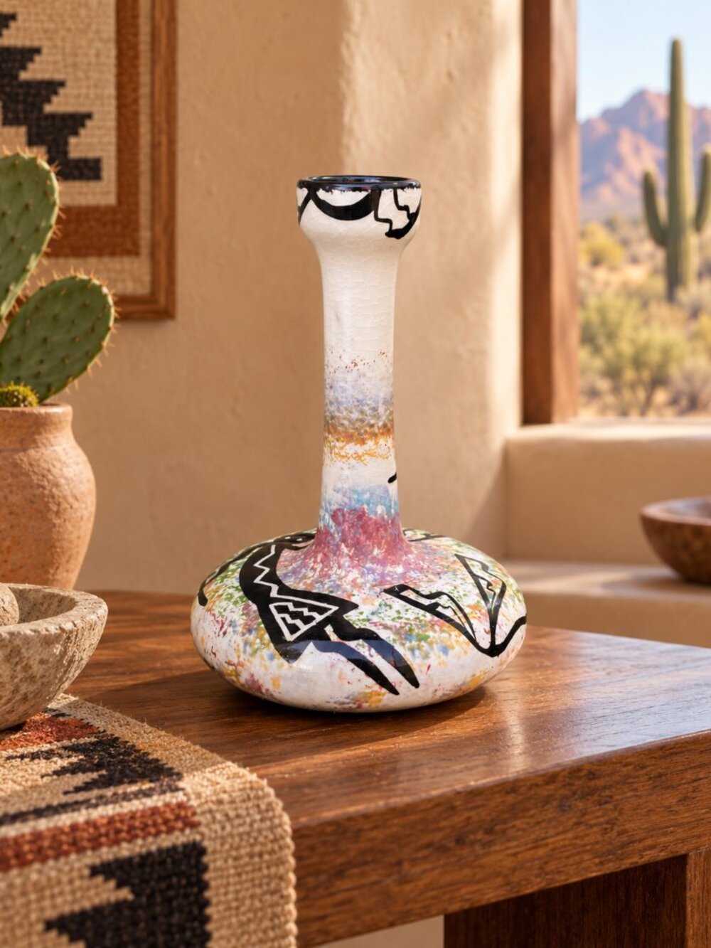 Mana Pottery USA Rabbit Hare Vase Southwestern Arizona Studio Art Pottery 7"